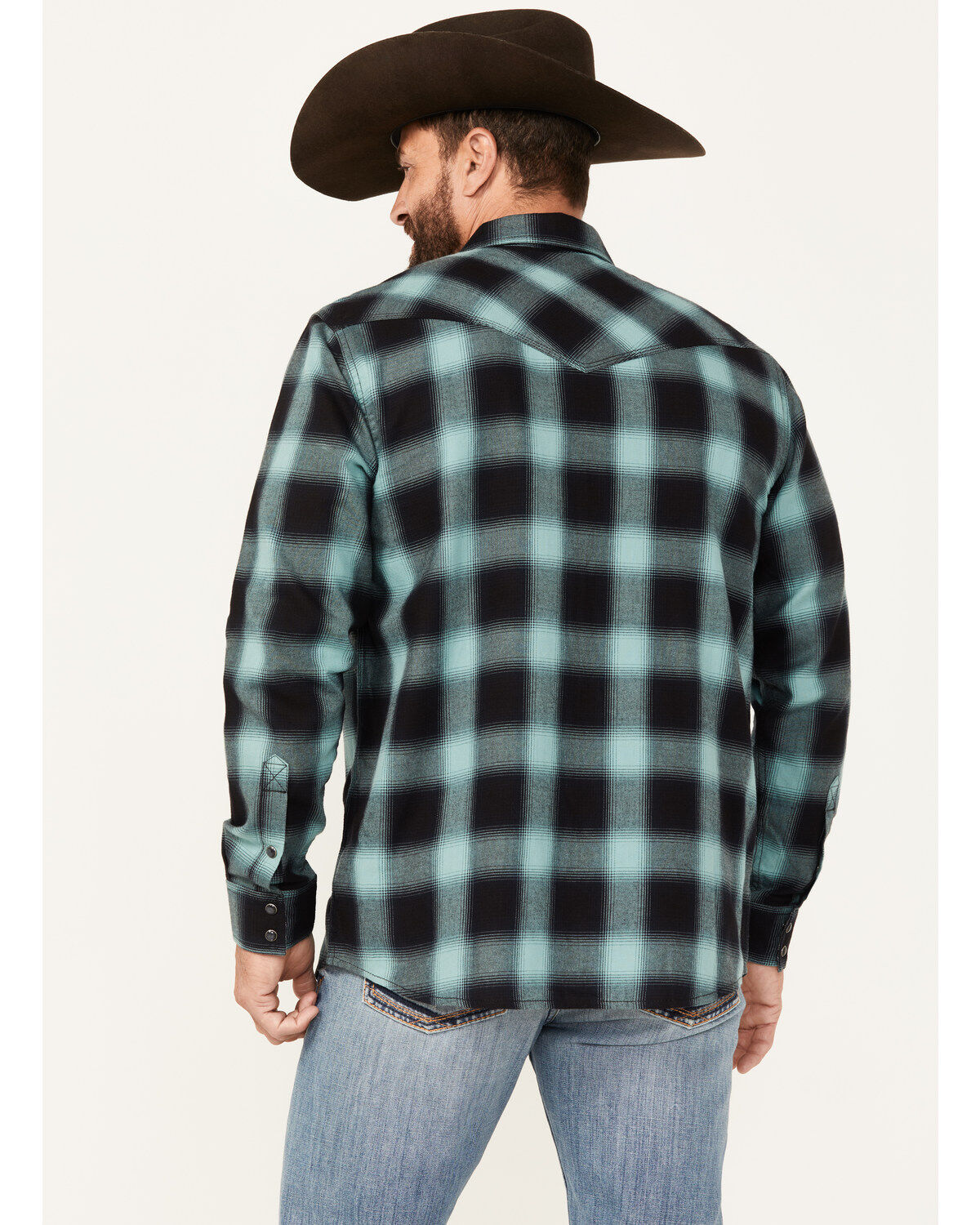 Moonshine Spirit Men's Ombre Plaid Print Long Sleeve Snap Western Shirt