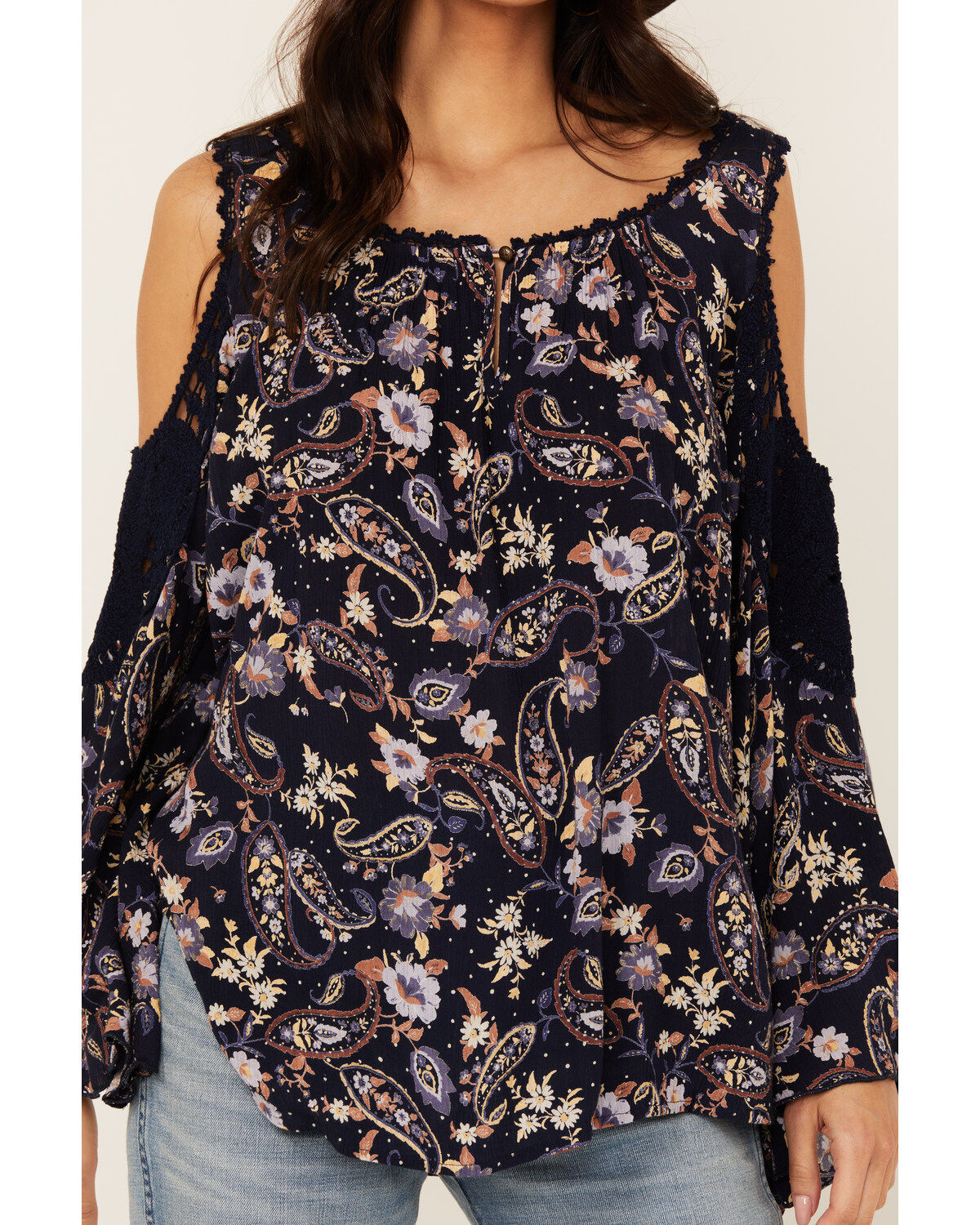 Bila Women's Floral Print Long Sleeve Cold Shoulder Shirt