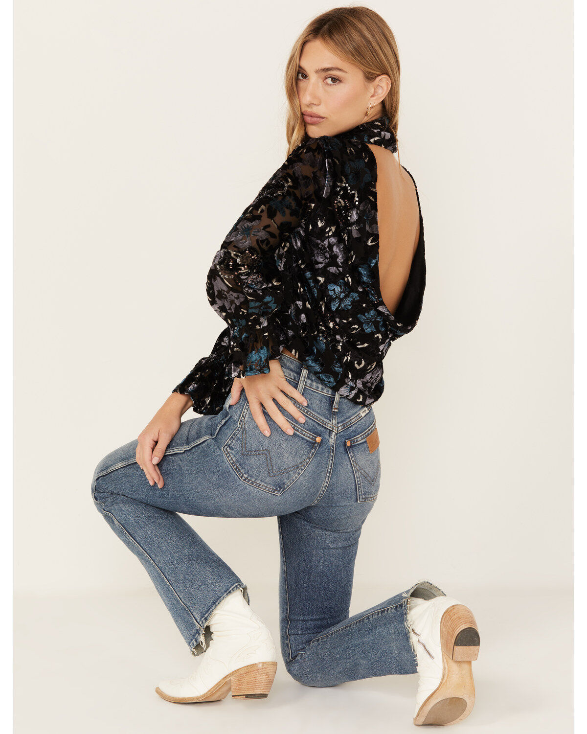 Shyanne Women's Burnout Floral Velvet Blouse