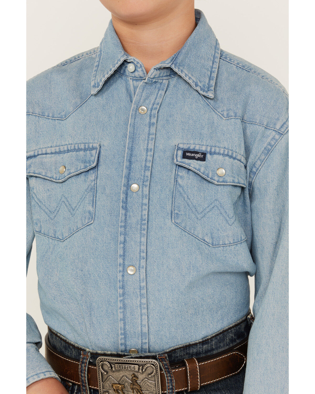 Wrangler Boys' Denim Long Sleeve Snap Western Shirt