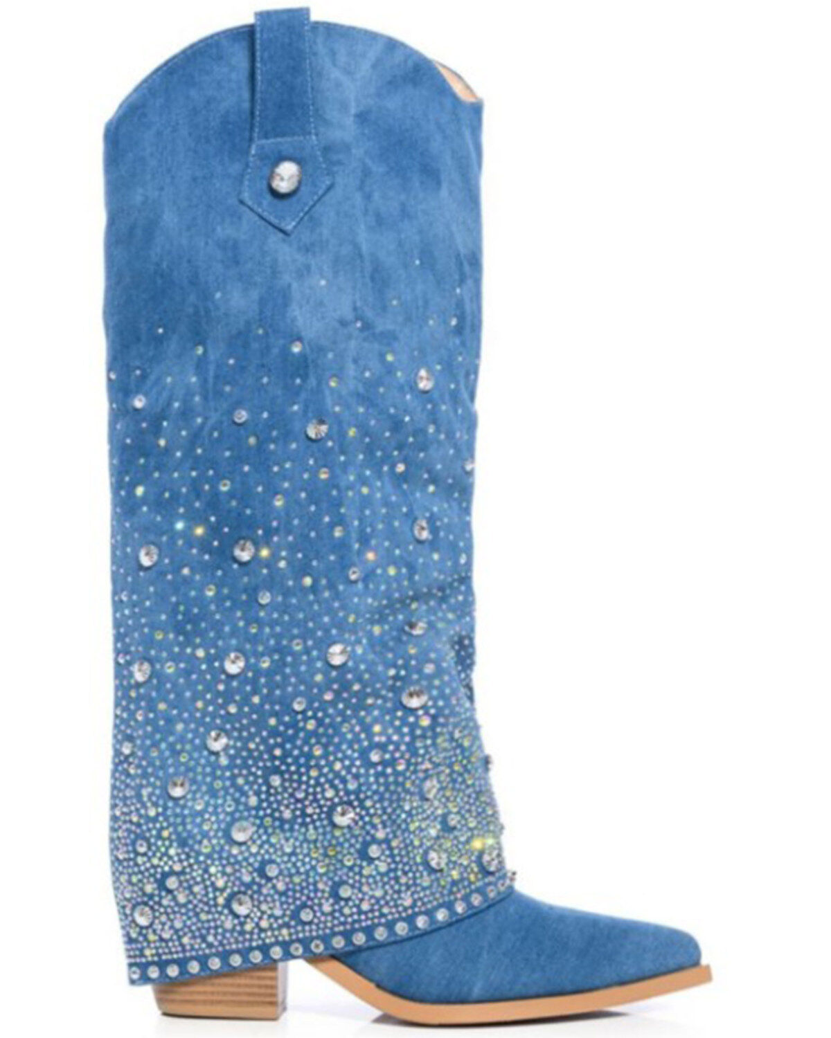 Azalea Wang Women's Mellow Embellished Denim Tall Boots - Snip Toe