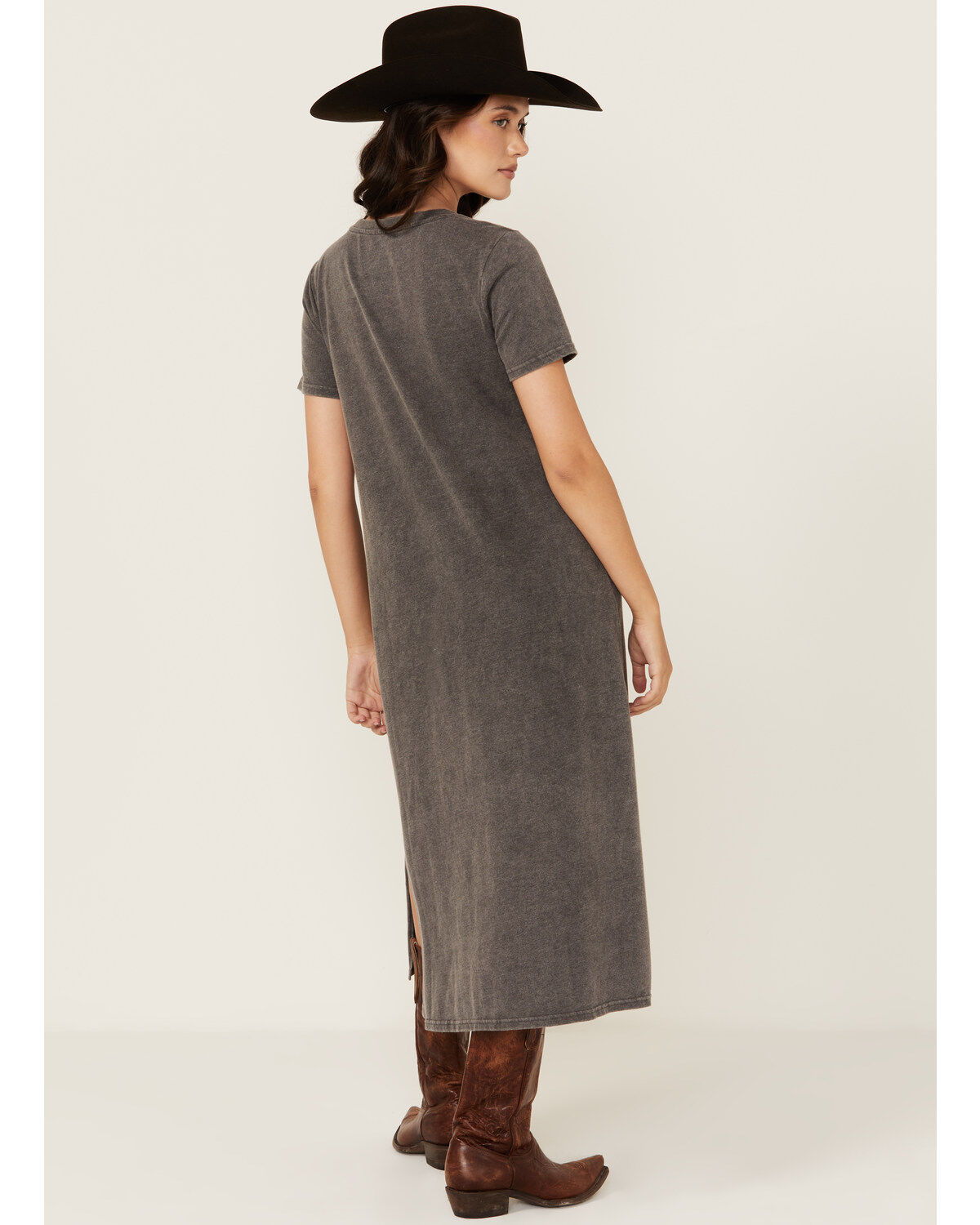 Blended Women's Rock & Roll Short Sleeve Graphic Midi T-Shirt Dress