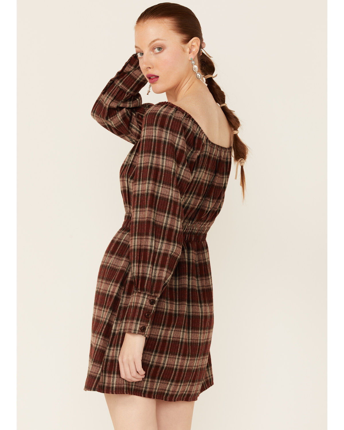 Paper Crane Women's Long Sleeve Plaid Mini Dress