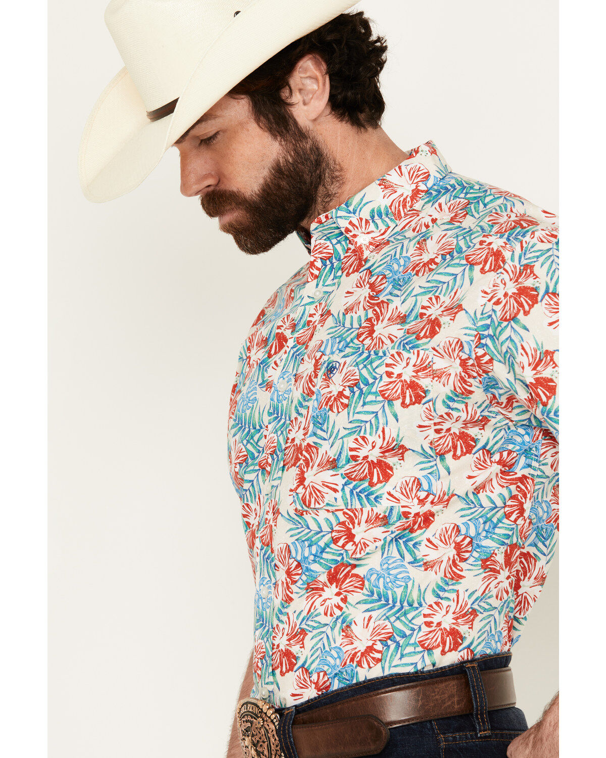 Ariat Men's Dillan Hawaiian Floral Print Short Sleeve Button-Down Western Shirt