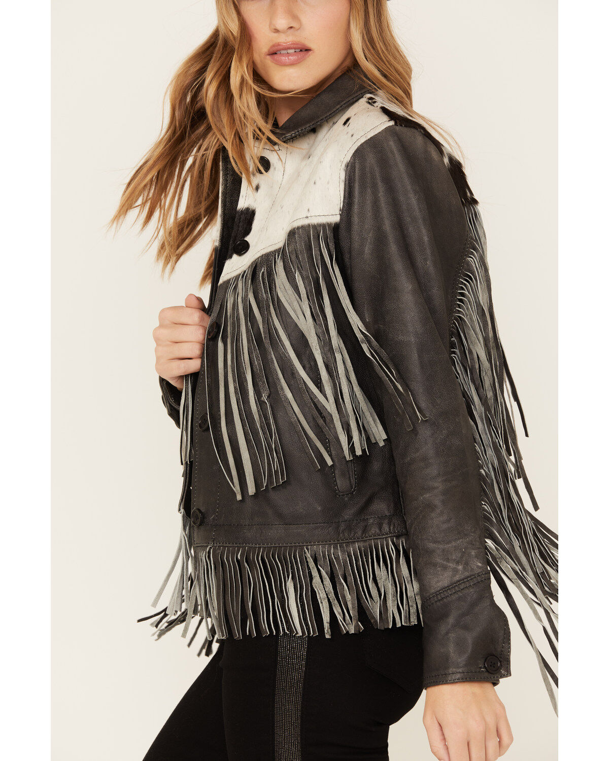STS Ranchwear Women's Frontier Blackstone Cowhide and Fringe Leather Jacket