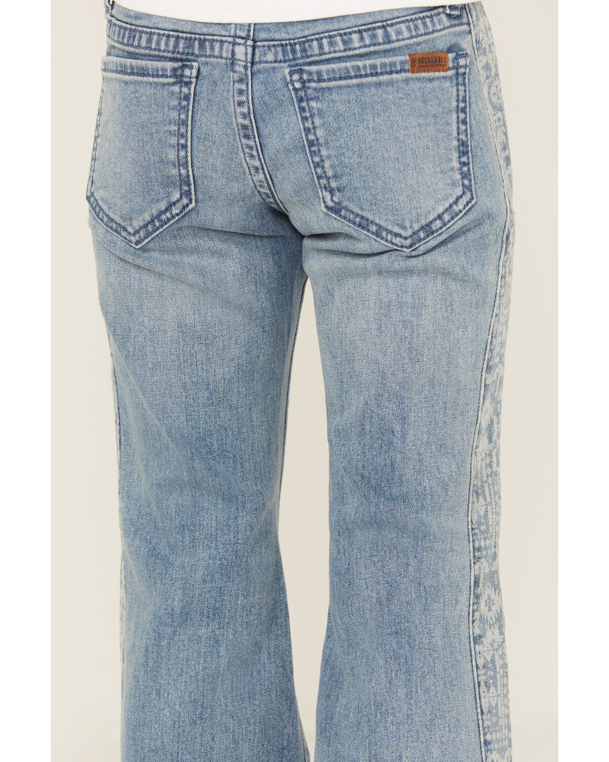 Rock & Roll Denim Girls' Southwestern Print Panel Button Flare Stretch Denim Jeans