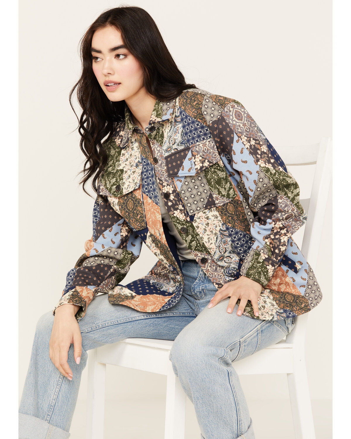 Cleo + Wolf Women's Patchwork Printed Shacket