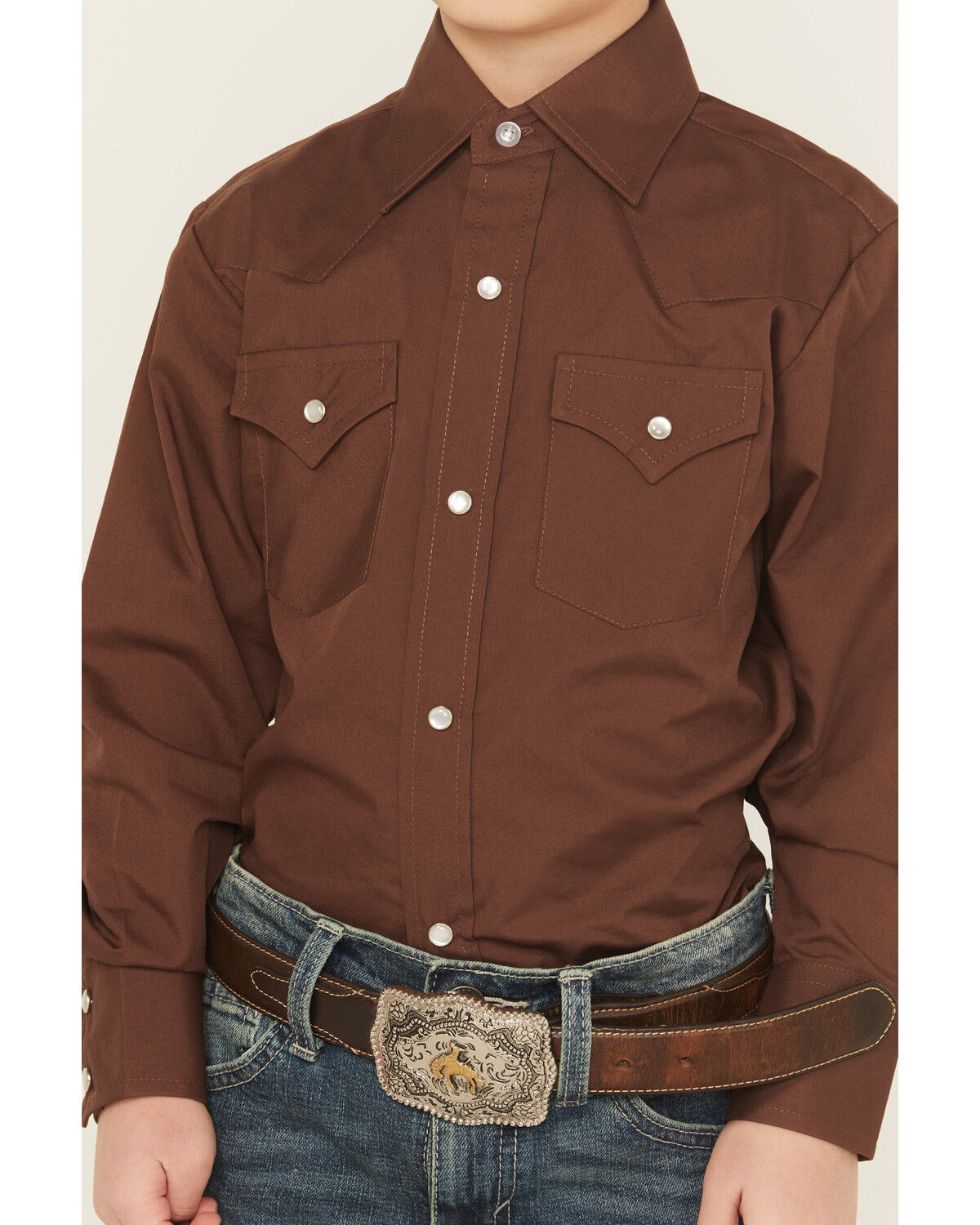 Ely Walker Boys' Solid Long Sleeve Pearl Snap Western Shirt
