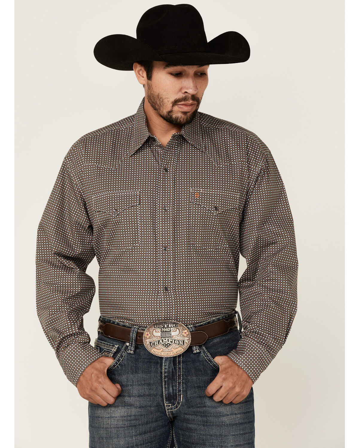 Stetson Men's Dash & Dot Geo Print Long Sleeve Button Down Western Shirt