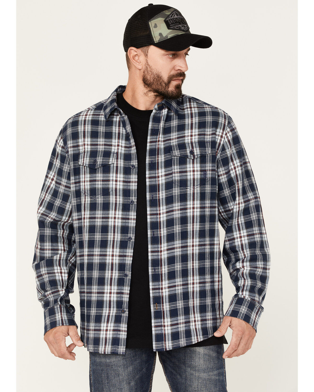 Brothers and Sons Men's Plaid Long Sleeve Button Down Western Flannel Shirt