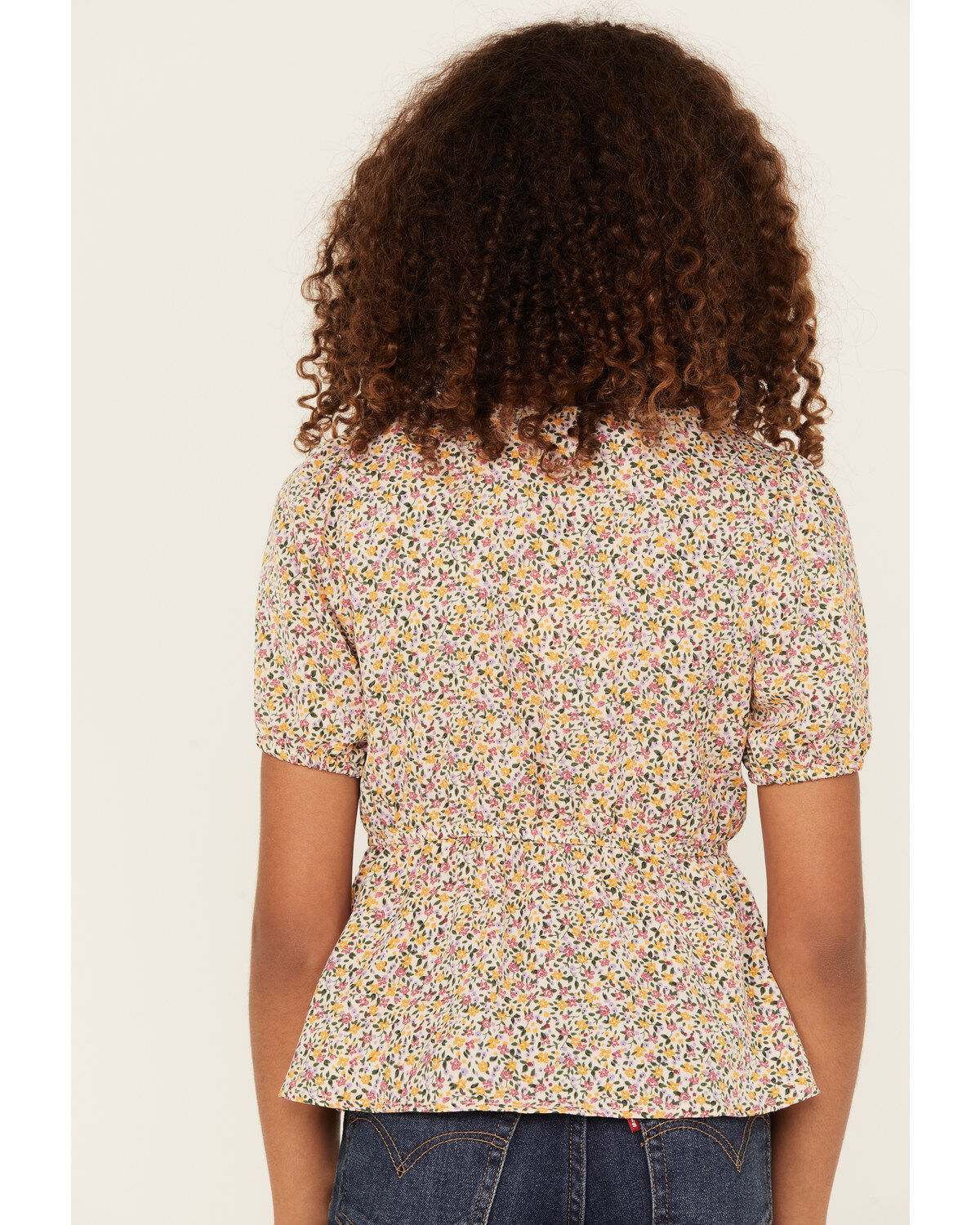 Hayden LA Girls' Ditsy Floral Print Puff Sleeve Top