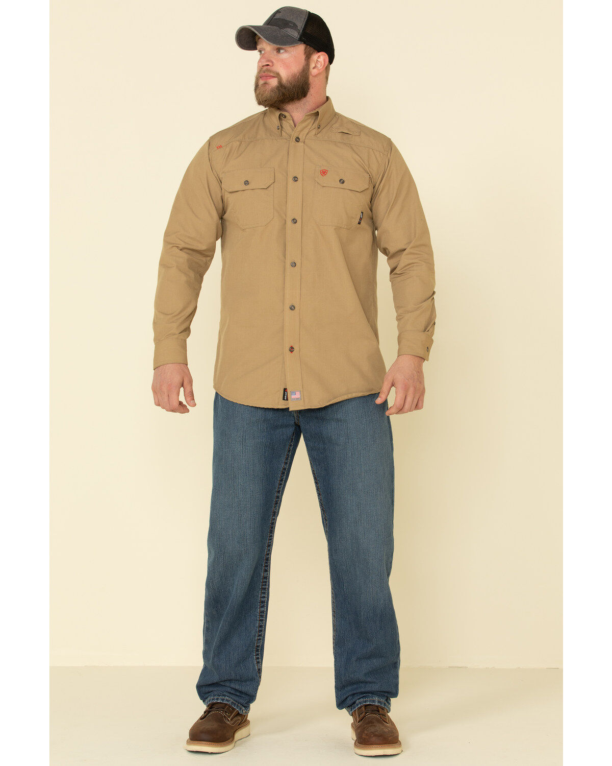 Ariat Men's Khaki FR Solid Featherlight Long Sleeve Work Shirt