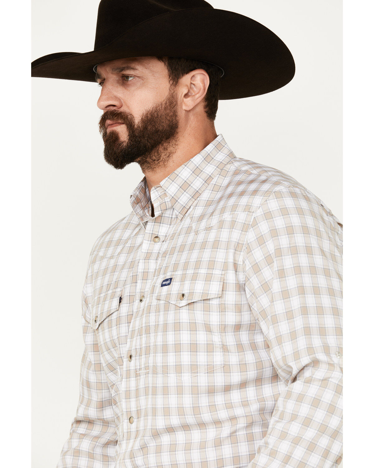 Wrangler Men's Plaid Print Long Sleeve Performance Snap Western Shirt