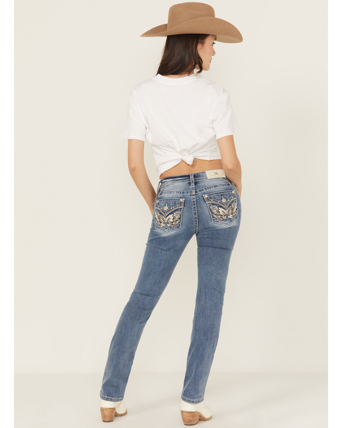 Miss Me Women's Medium Wash Wing Embroidered Bootcut Stretch Jeans