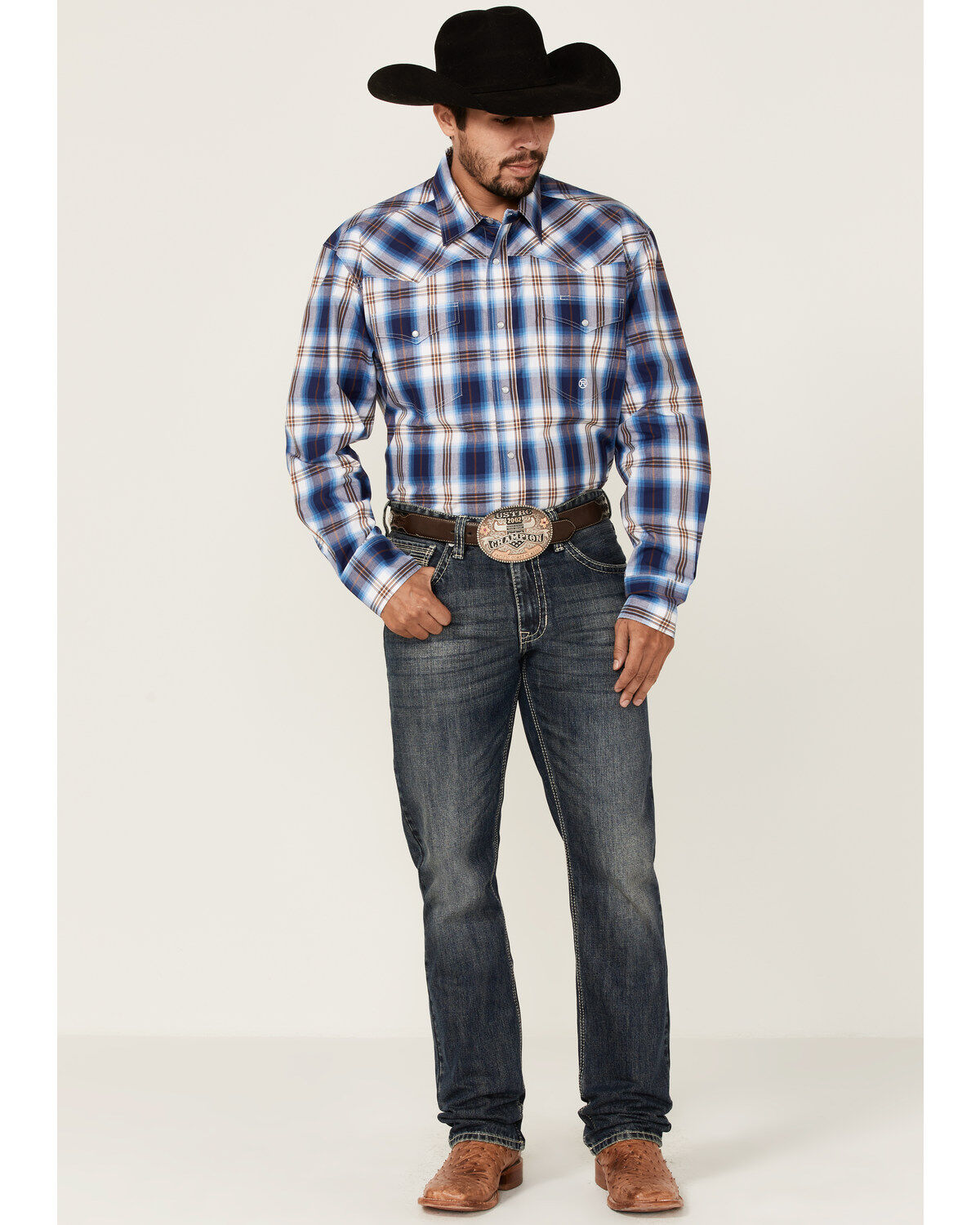 Roper Men's Royal Blue Large Plaid Long Sleeve Pearl Snap Western Shirt