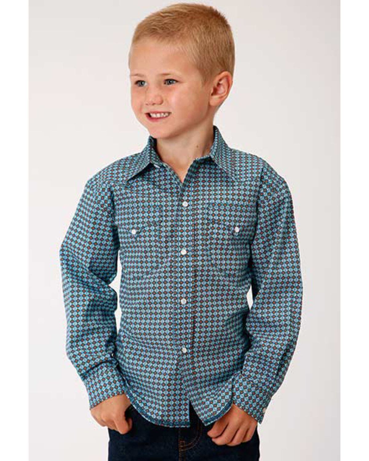 West Made Boys' Central Geo Print Long Sleeve Western Shirt