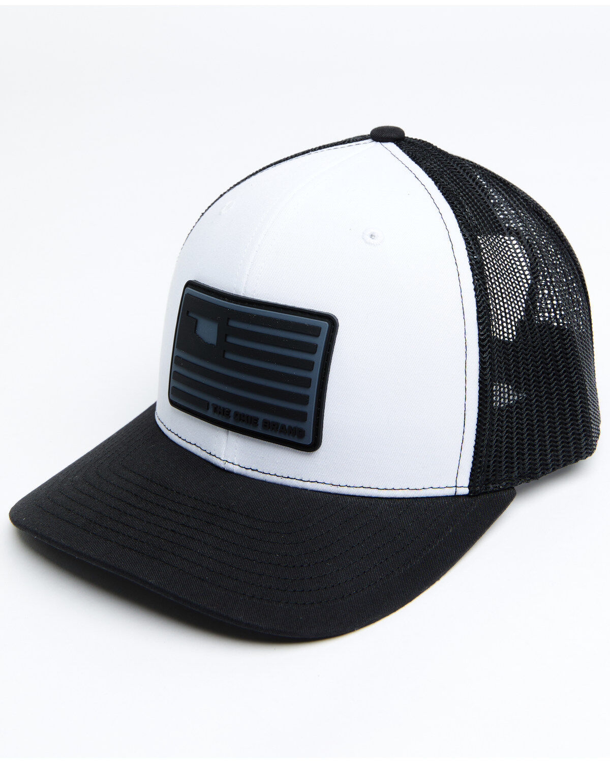 Okie Men's Billy Rubber Flag Logo Patch Mesh-Back Ball Cap - White & Black