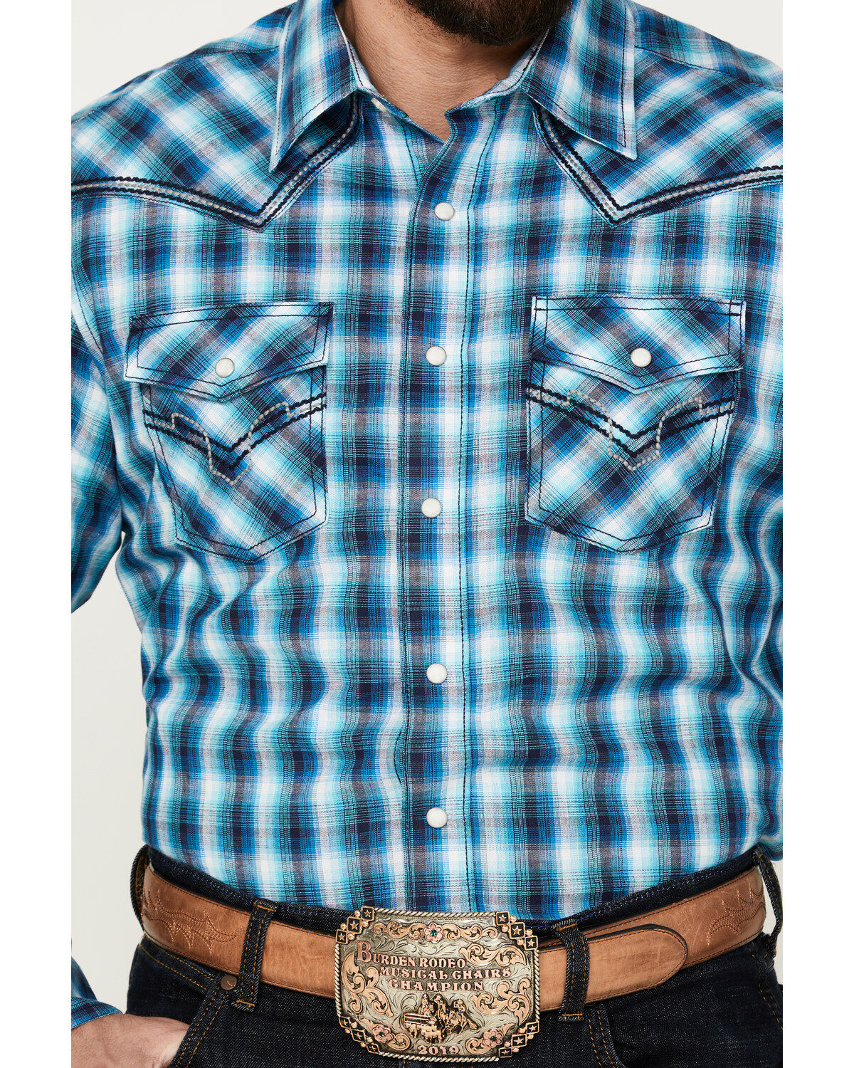 Rock 47 by Wrangler Men's Plaid Print Long Sleeve Western Snap Shirt