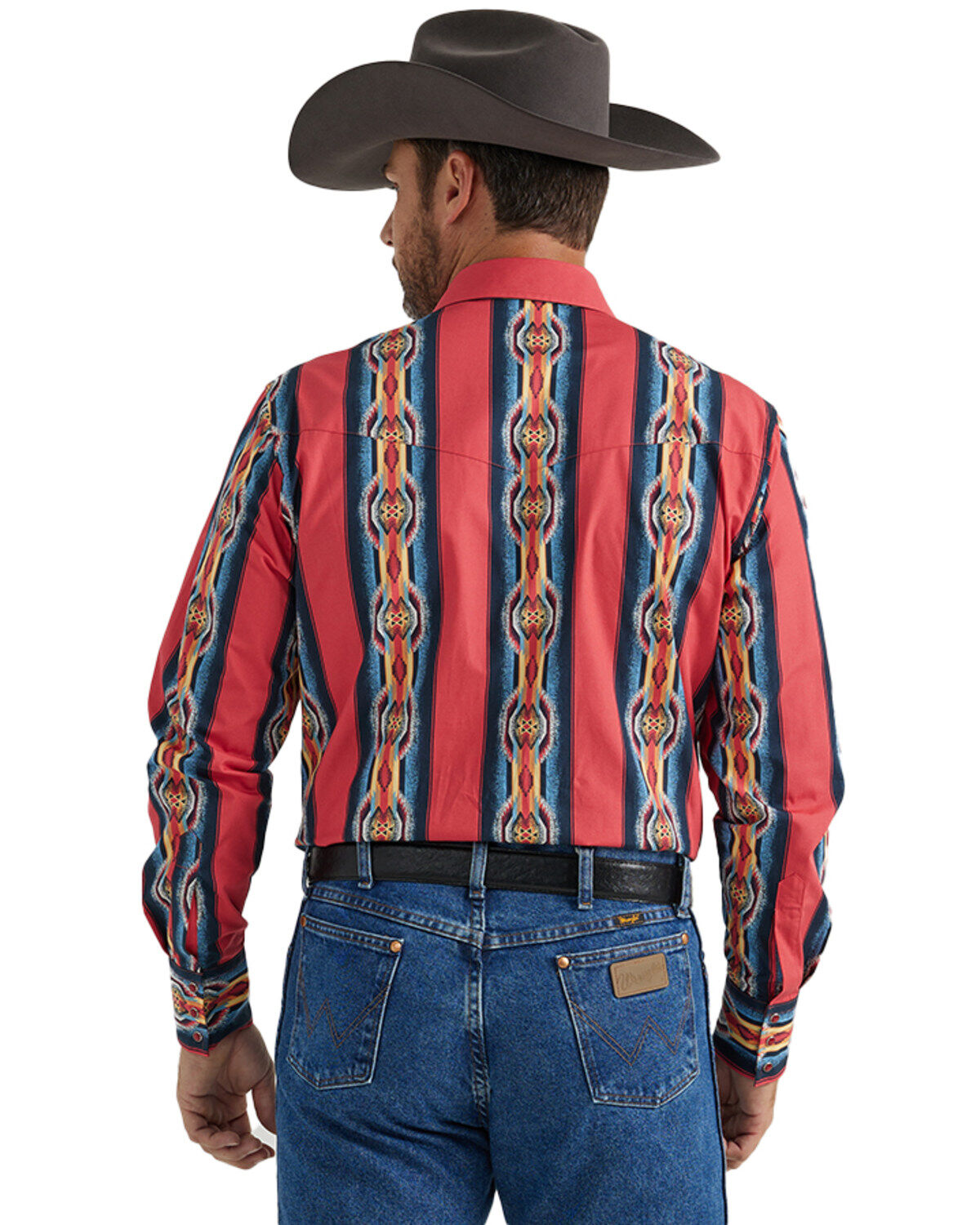 Wrangler Men's Checotah Southwestern Striped Print Long Sleeve Pearl Snap Western Shirt - Tall