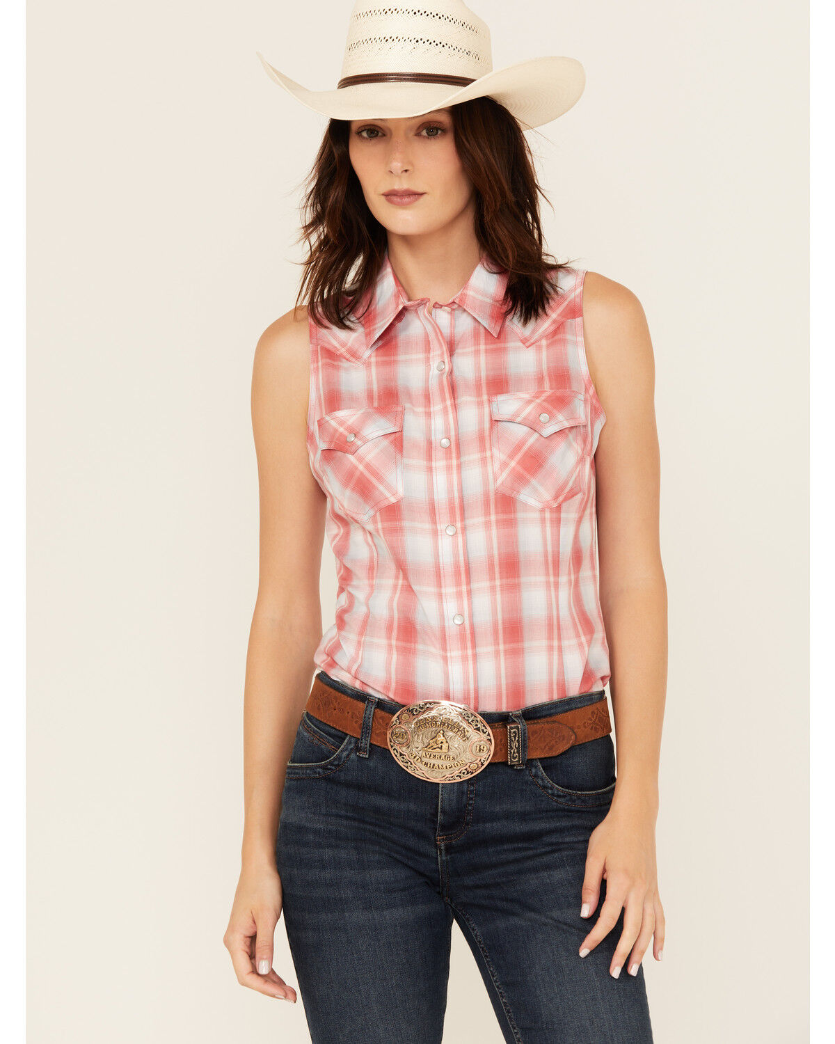 Wrangler Retro Women's Boot Barn Exclusive Plaid Print Sleeveless Pearl Snap Shirt