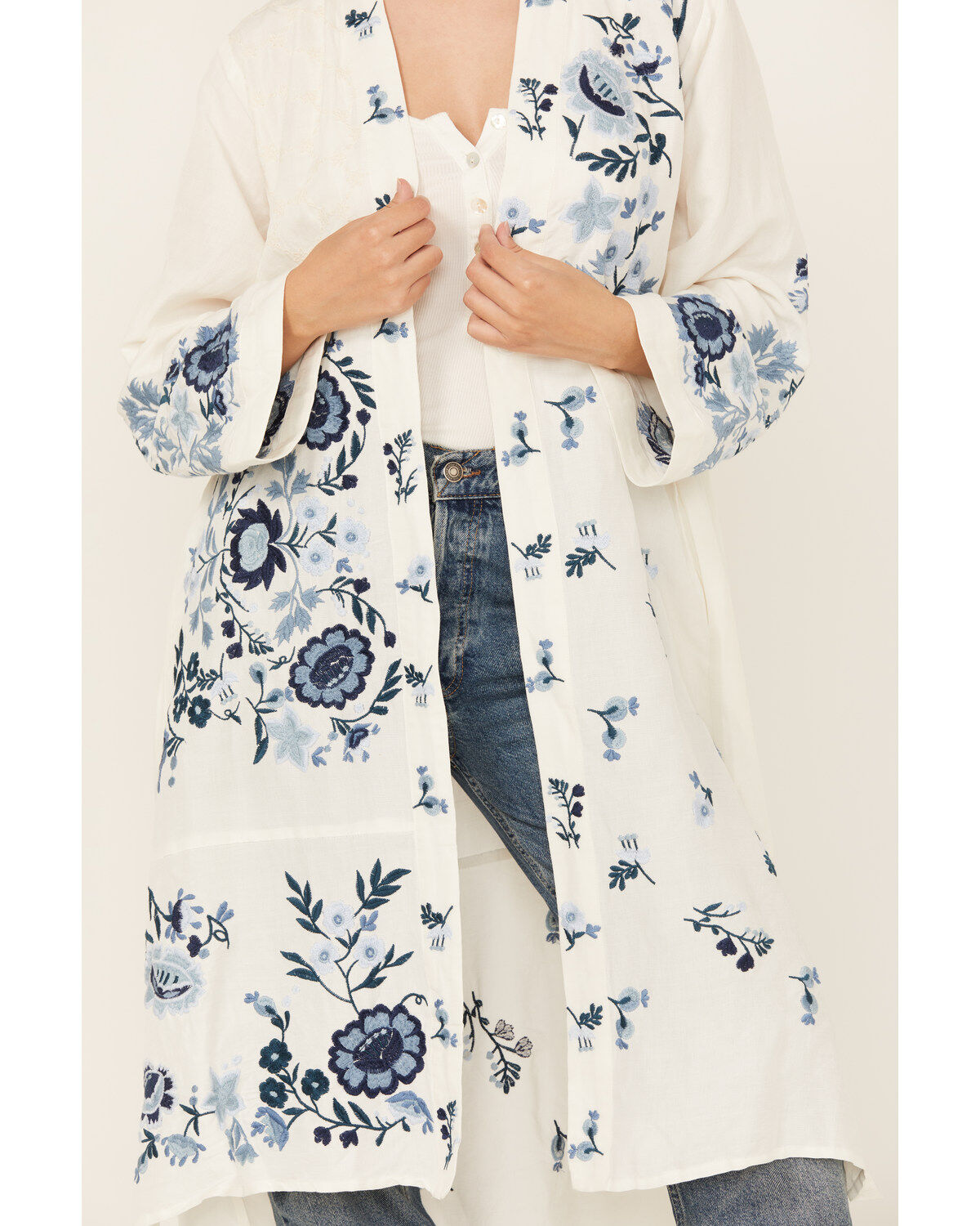 Johnny Was Women's Floral Embroidered Long Sleeve Kimono