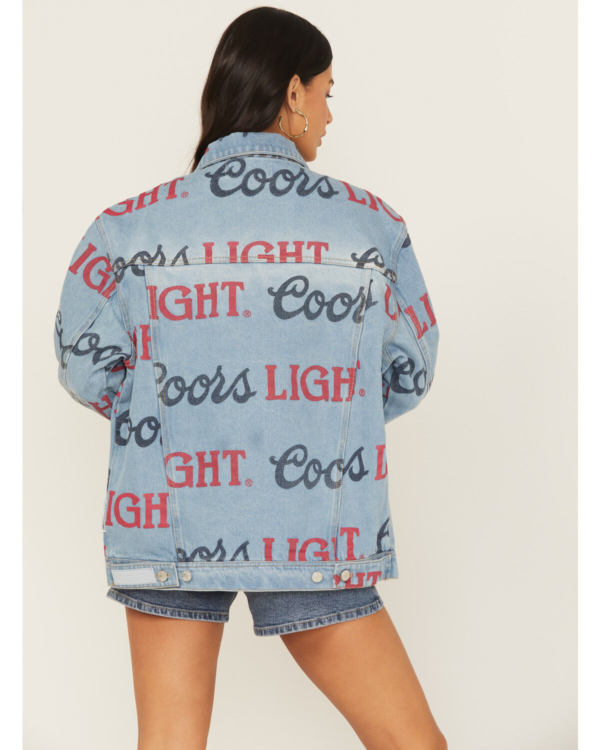 The Laundry Room Women's Medium Wash Coors Light Logo Print Denim Jacket