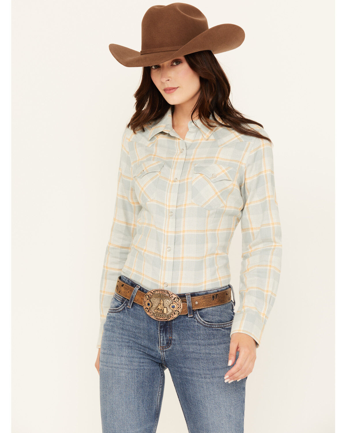 Wrangler Retro Women's Boot Barn Exclusive Plaid Print Long Sleeve Pearl Snap Western Shirt