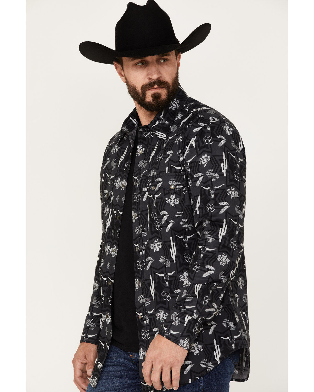 Rock & Roll Denim Men's Southwestern Print Stretch Long Sleeve Snap Shirt