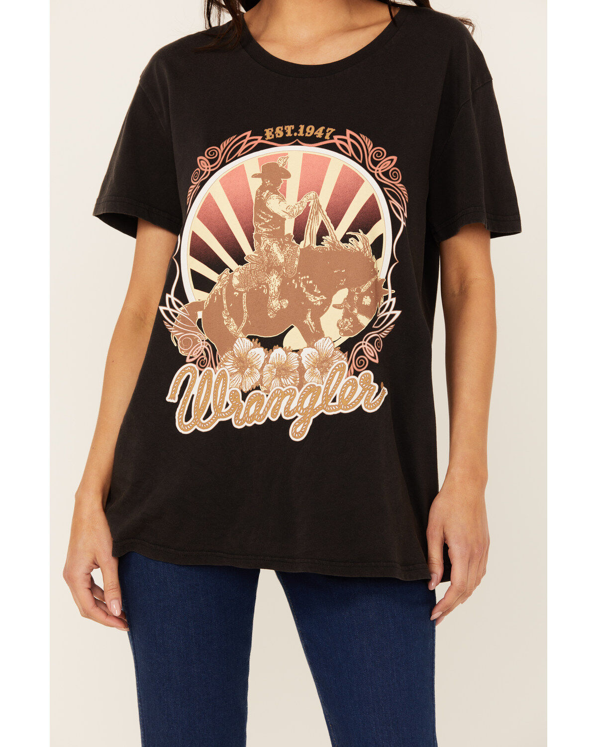 Wrangler Women's Boot Barn Exclusive Cowboy Logo Boyfriend Fit Short Sleeve Graphic Tee