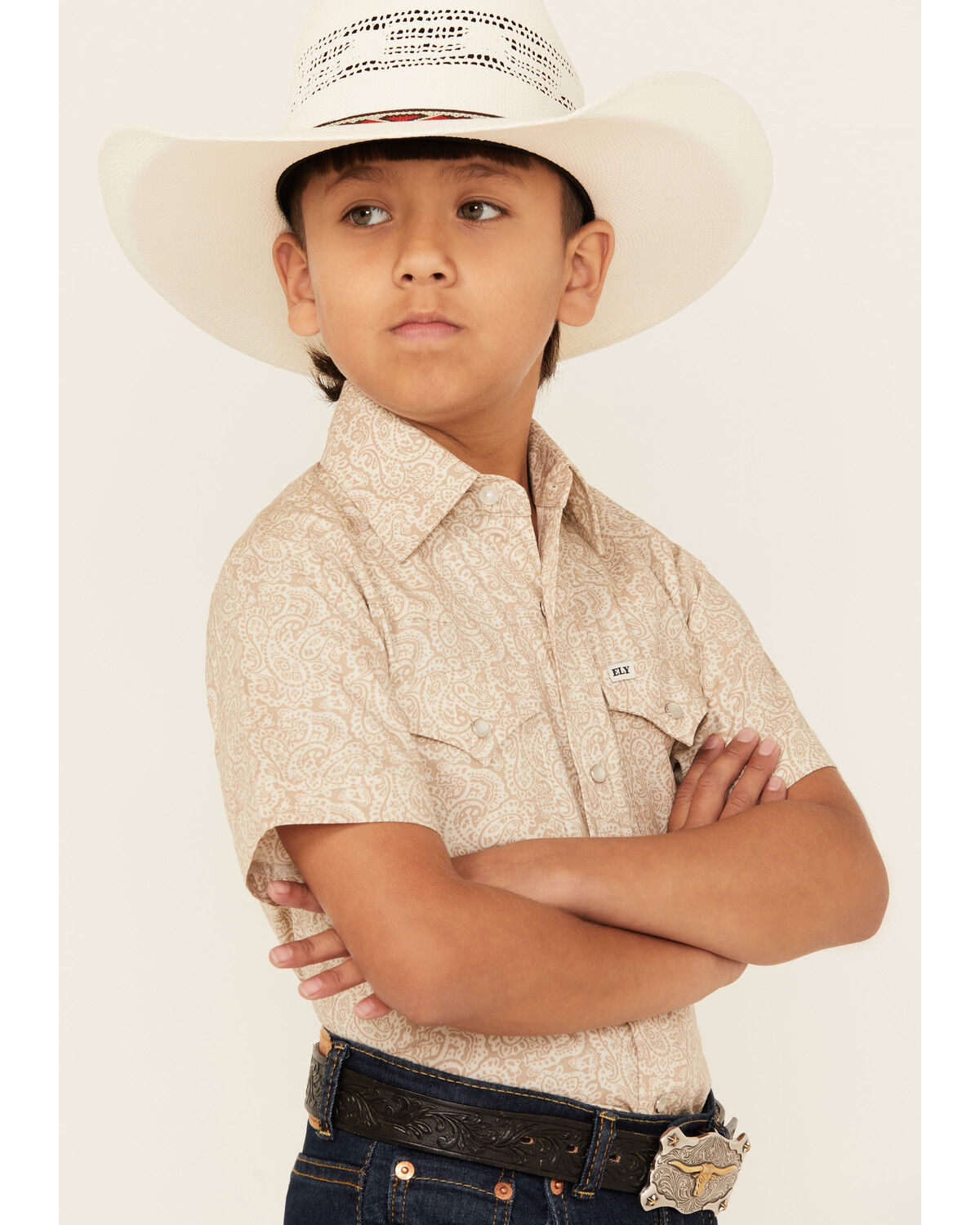 Ely Walker Boys' Paisley Print Short Sleeve Pearl Snap Western Shirt