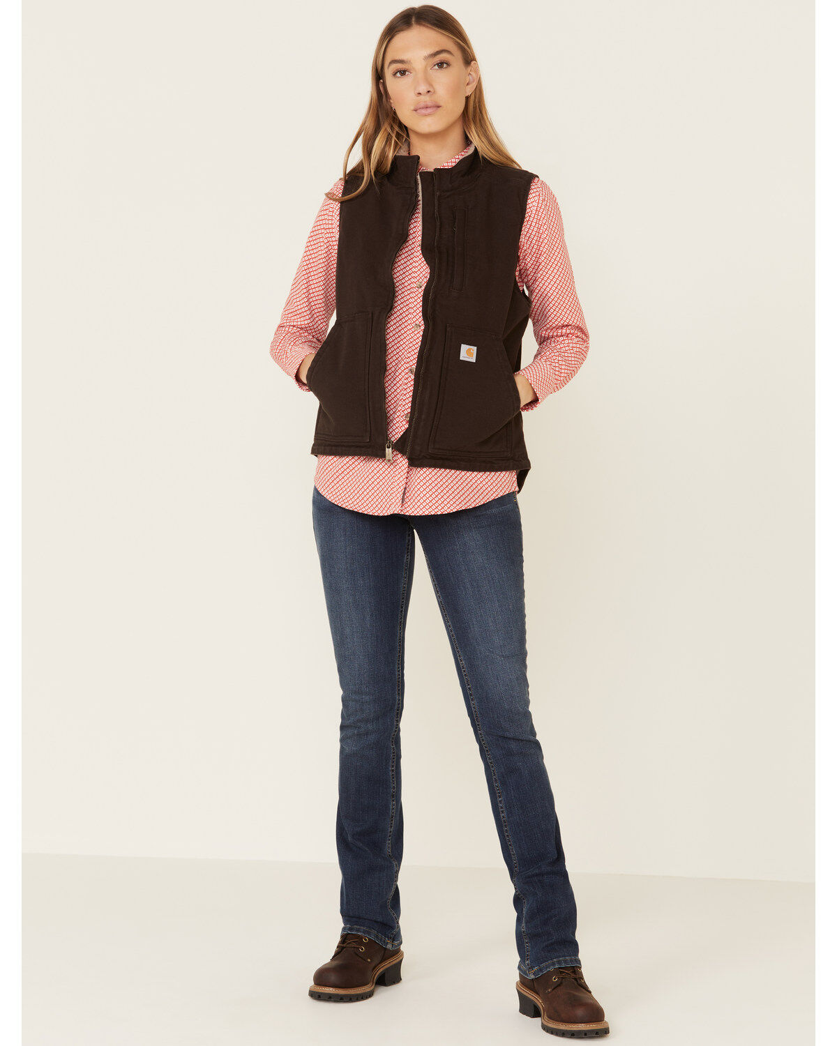Carhartt Women's Dark Brown Washed Duck Sherpa Lined Vest