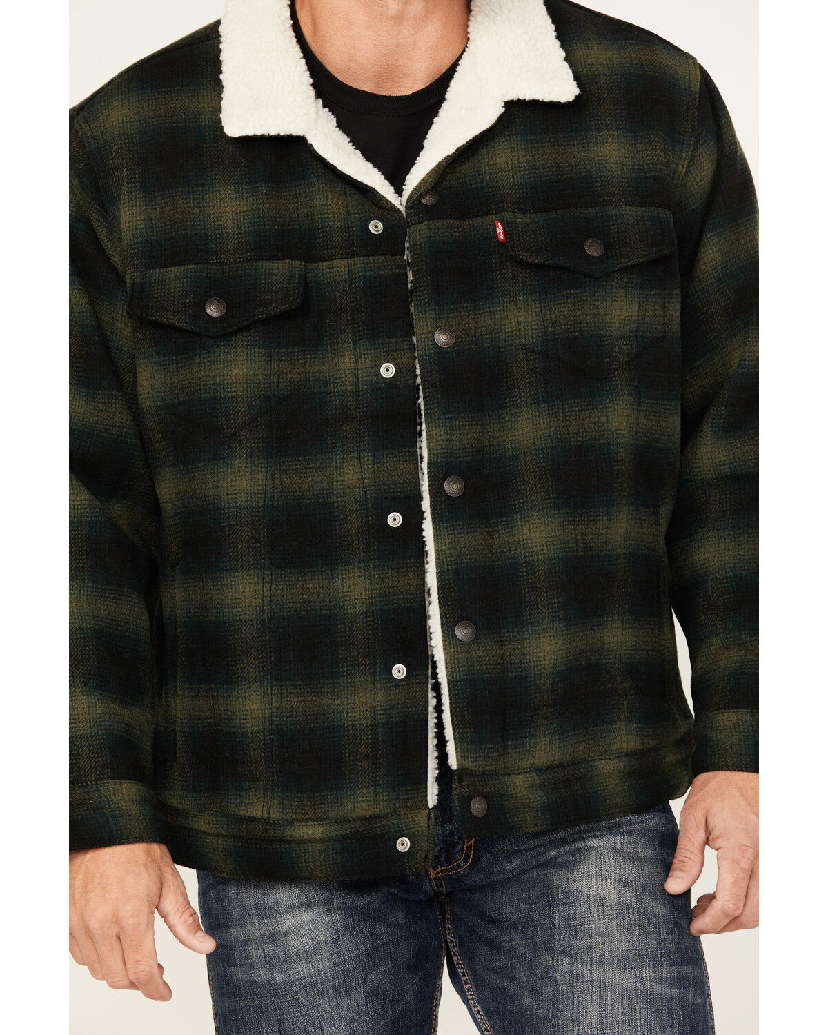 Levi's Men's Plaid Print Relaxed Sherpa Trucker Jacket