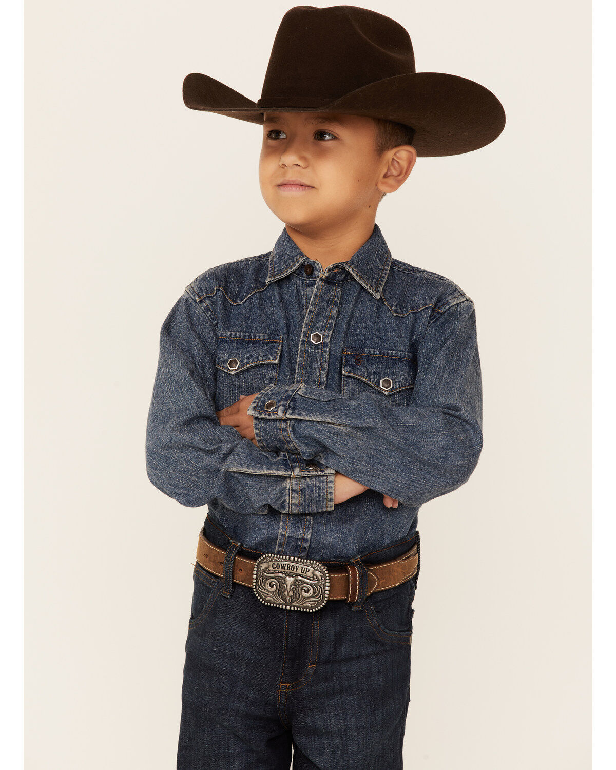 Stetson Boys' Medium Wash Denim Long Sleeve Snap Western Shirt