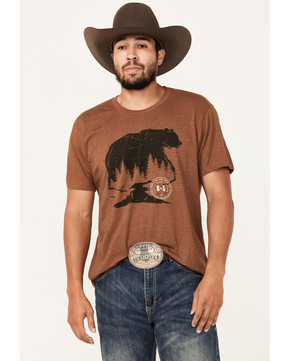 Brothers and Sons Men's Brown Bear Short Sleeve Graphic T-Shirt