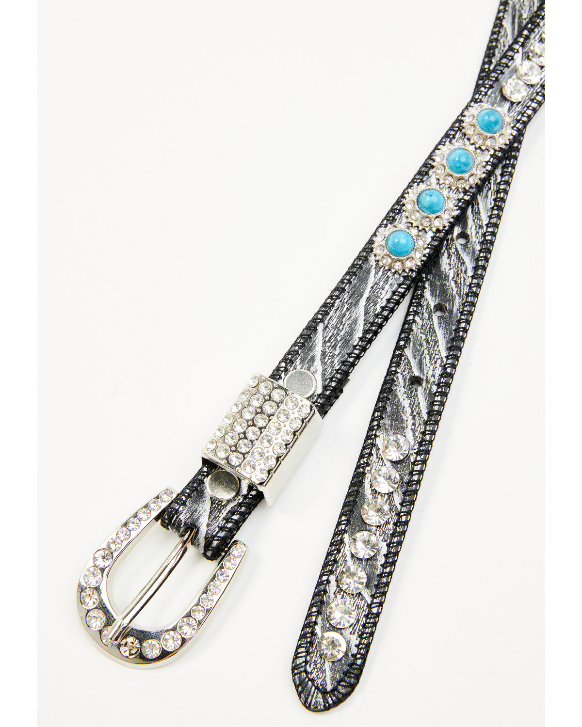 Shyanne Women's Rhinestone Studded Leather Thin Belt