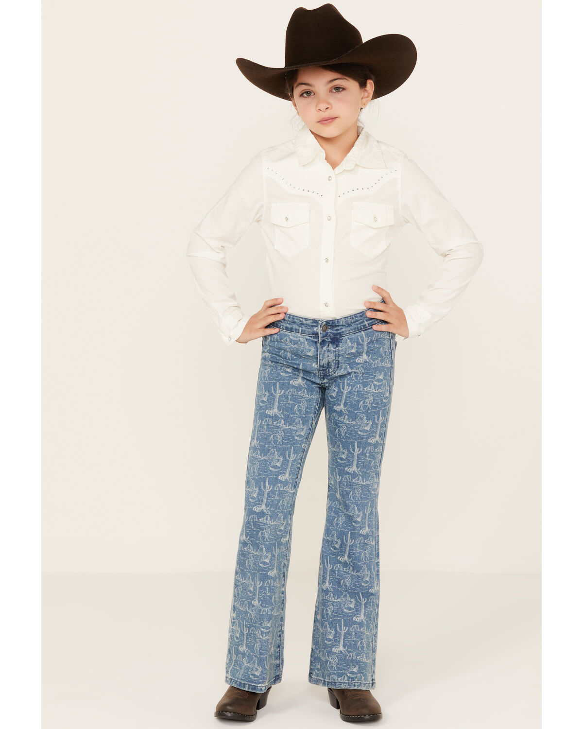 Rock & Roll Denim Girls' Medium Wash Conversation Print Flare Jeans