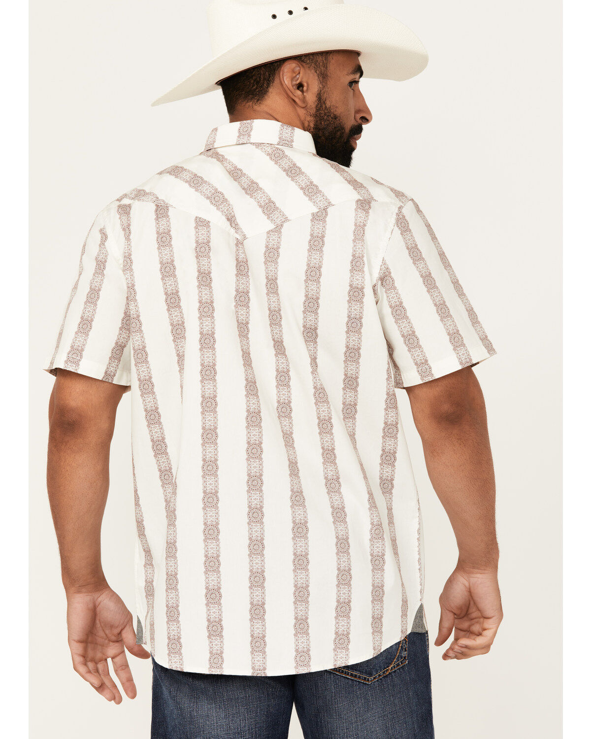 Moonshine Spirit Men's Paradise Southwestern Striped Print Short Sleeve Snap Western Shirt