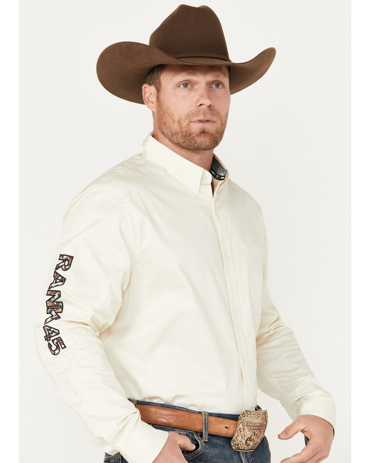 RANK 45® Men's Solid Twill Logo Long Sleeve Button-Down Western Shirt