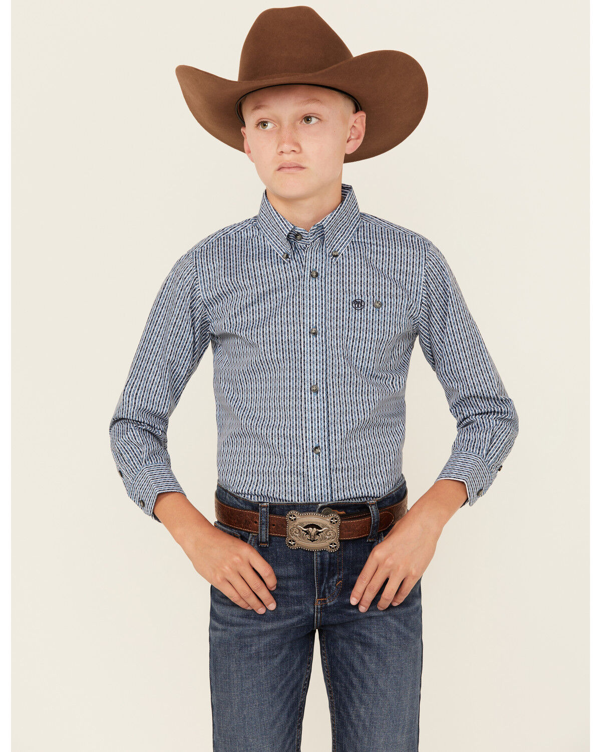 Wrangler Boys' Striped Long Sleeve Button-Down Western Shirt