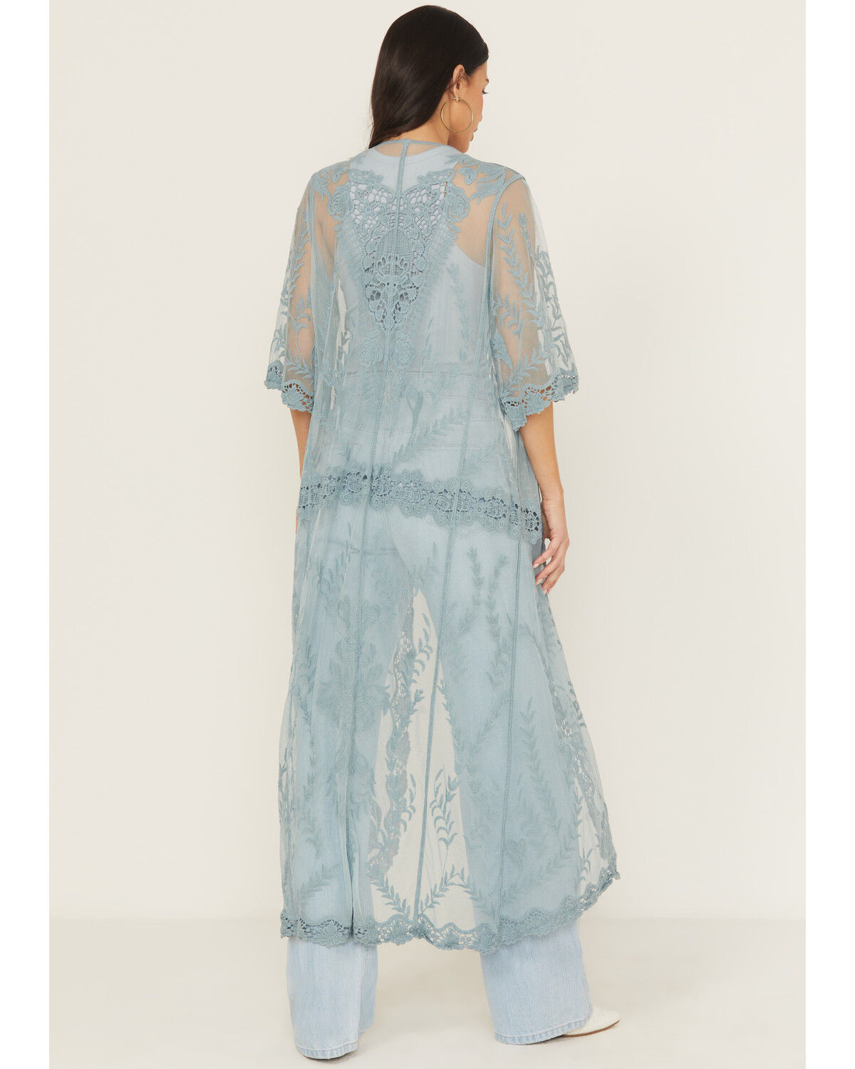 Shyanne Women's Long Embroidered Mesh Kimono