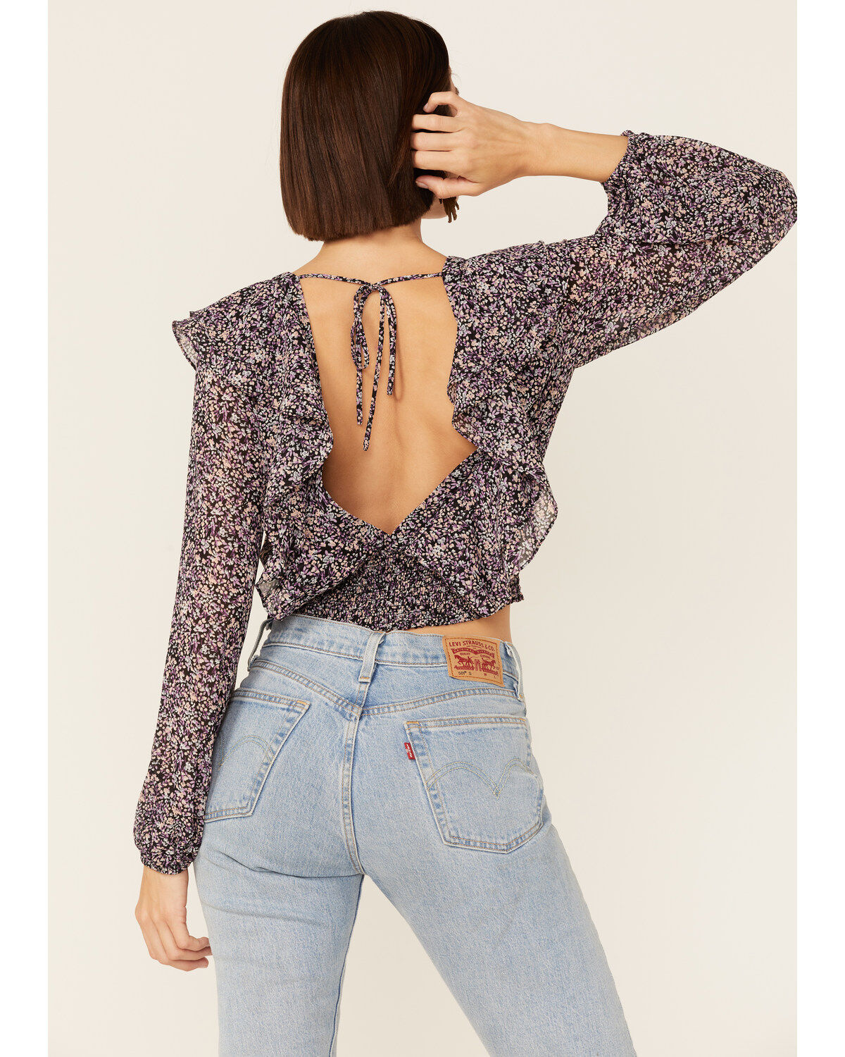 Lush Women's Floral Cinch Front Top