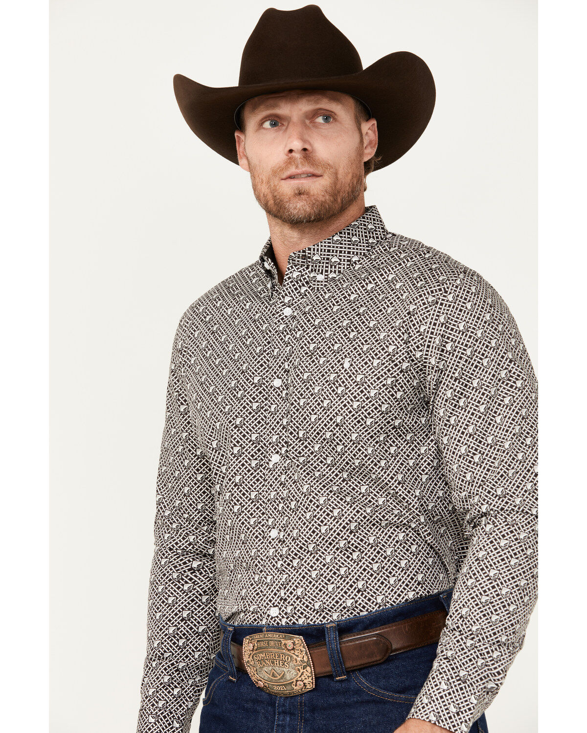 RANK 45® Men's Chute Gate Geo Print Long Sleeve Button-Down Western Shirt