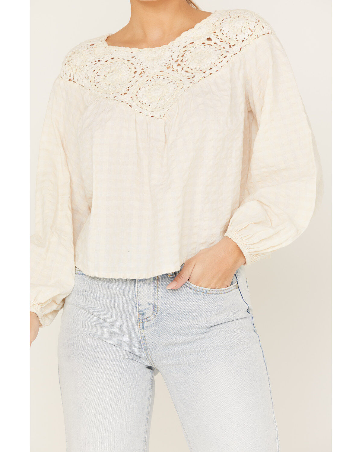 Cleo + Wolf Women's Crochet Long Sleeve Blouse