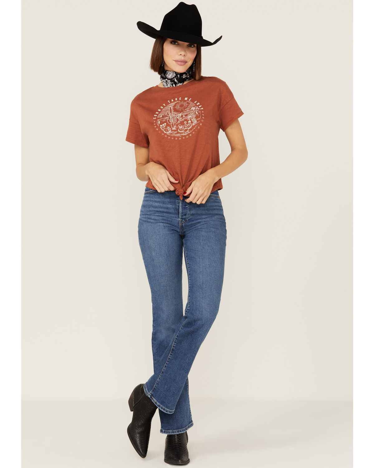 Shyanne Women's Cowboy Take Me Away Desert Rust Graphic Tee