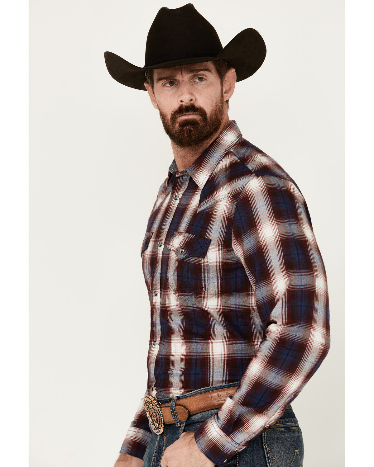 Cody James Men's Uncle Sam Plaid Print Long Sleeve Snap Western Shirt