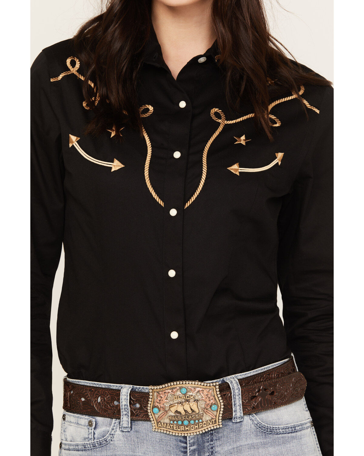 Panhandle Women's Retro Graphic Long Sleeve Western Pearl Snap Shirt