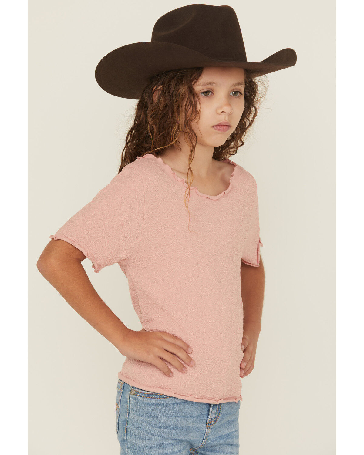 Fornia Girls' Solid Lettuce Edge Short Sleeve Top