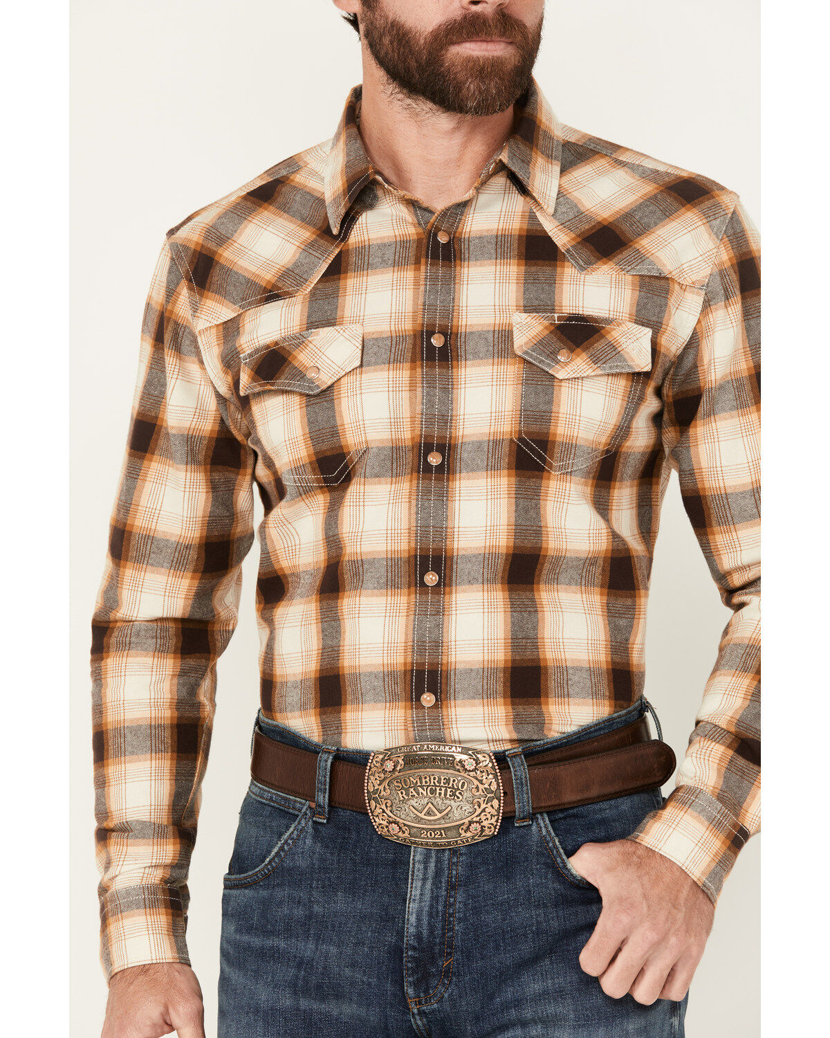 Blue Ranchwear Galveston Plaid Print Long Sleeve Snap Western Shirt