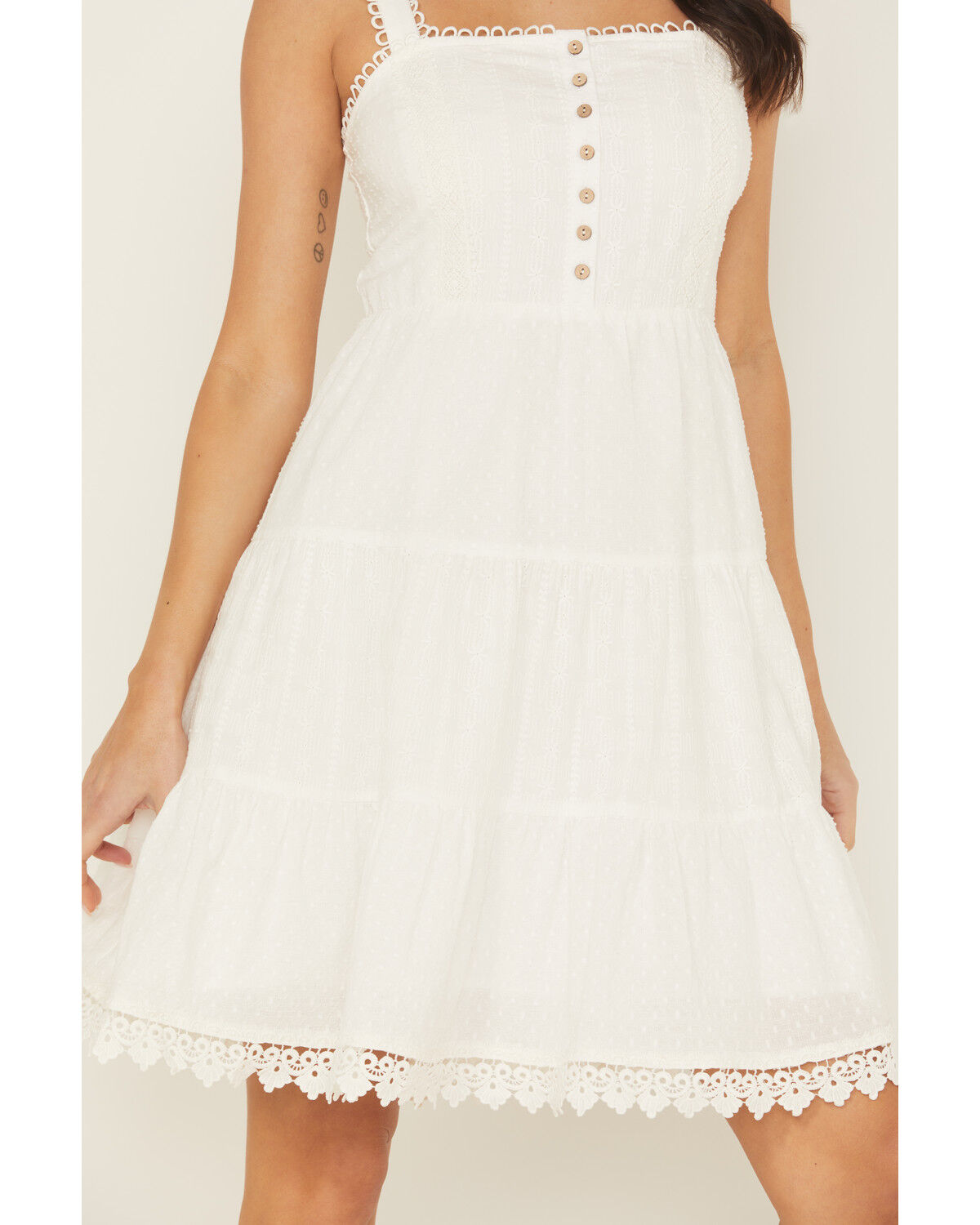 Miss Me Women's Eyelet Tiered Mini Dress