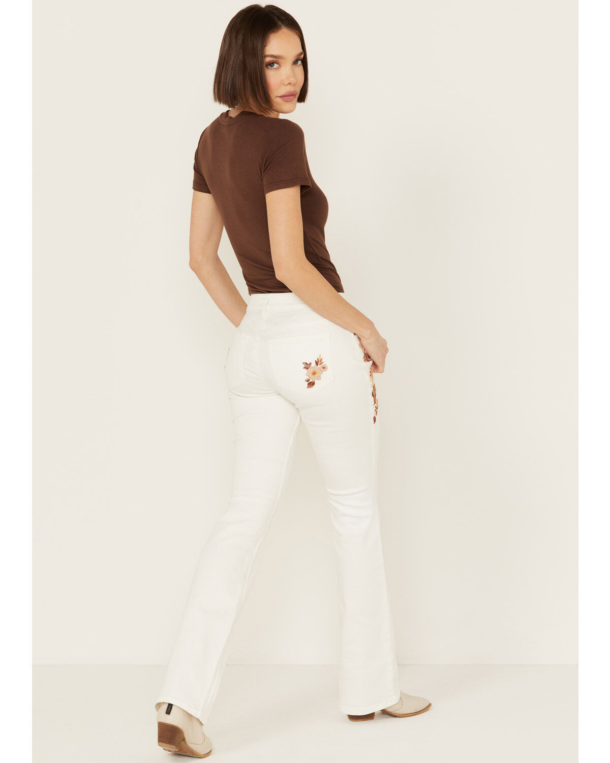 Shyanne Women's Payson Floral Embroidered Novelty Bootcut Comfort Stretch Denim Jeans